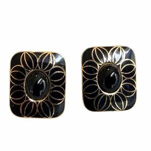 Mona So Black Enamel Gold Tone Earrings